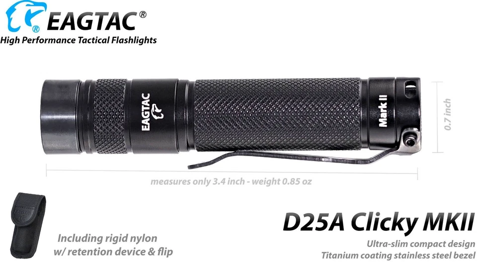 EAGTAC D25A RC MKII Flashlight, XML2 CW U4 LED, 405lm: D25A-CLICKY-MKII-XM-L2-CW - Image 4 of 4