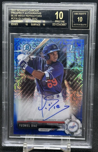 2017 Bowman Chrome Yusniel Diaz AUTO Blue Mega /150 BGS 10/10 BLACK LABEL Pop 1