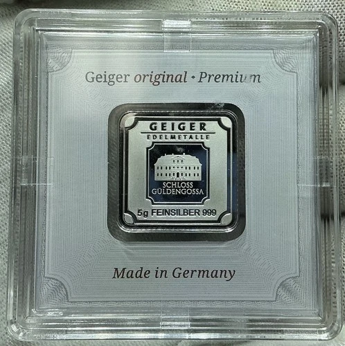 Geiger Edelmetalle 5 Gram Silver Bar Sealed Assay .999 Fine Silver