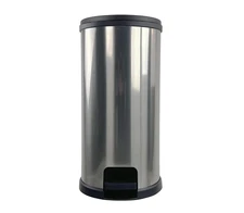 Kitchen Trash Can, 7.9 Gallon Plastic Step Garbage Bin with Lid, Silver