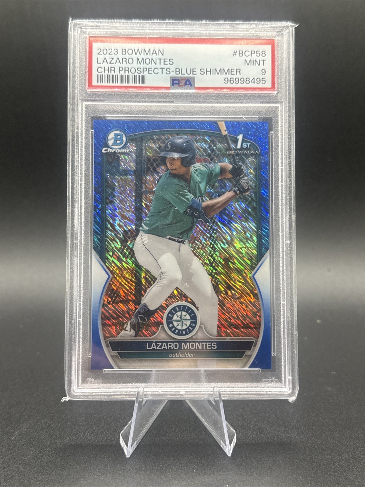 2023 Bowman Chrome 1st Lazaro Montes #BCP-58 Blue Shimmer Refractor /150 PSA 9