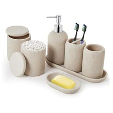 Bathroom Accessories Set - 7-Piece Resin Bathroom Set, Complete Set Beige