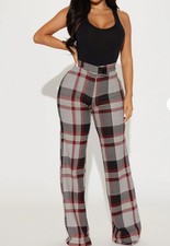 Fashion Nova Call It Even Wide Leg Plaid Dress Pant Tall Girl Friendly - Large