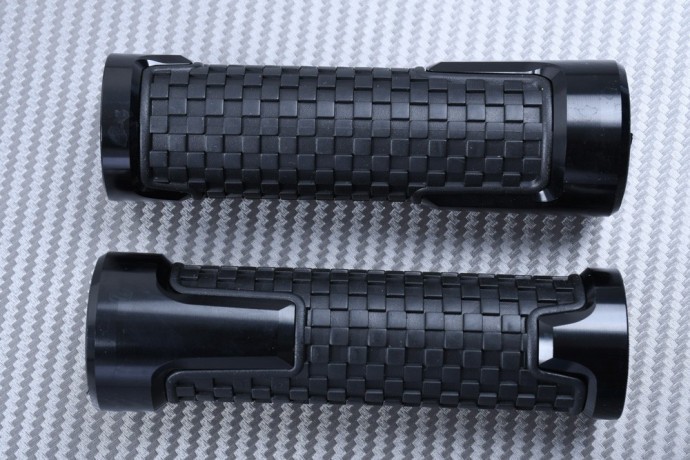 Poignée moto 22mm 24mm universelle en alu noir et caoutchouc souple