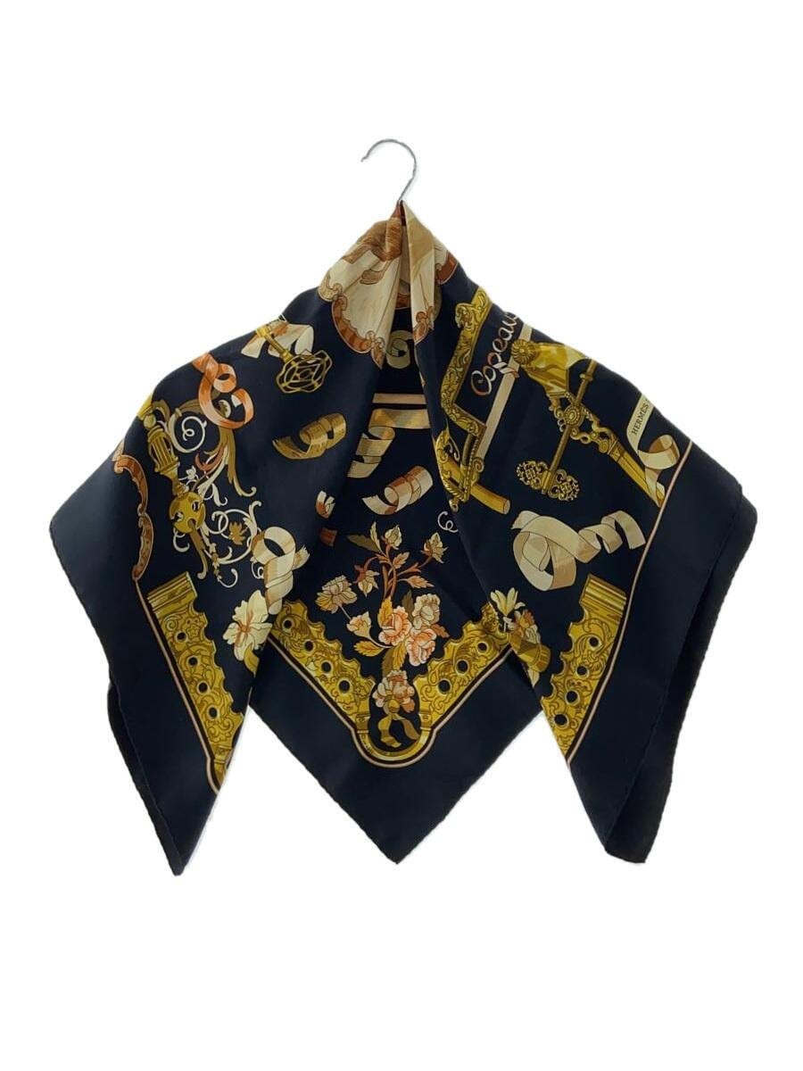 RARE Hermes Carré 90 Copeaux Silk Scarf Black Allover Pattern Ladies Luxury