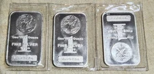 (3)-ONE TROY OUNCE 999+ FINE SILVER BARS WALKING LIBERTY DESIGN MADE IN U.S.A.