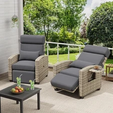 Outdoor Recliner Chair Rattan Patio Lounge Chair w/ Adjustable Backrest,Footrest