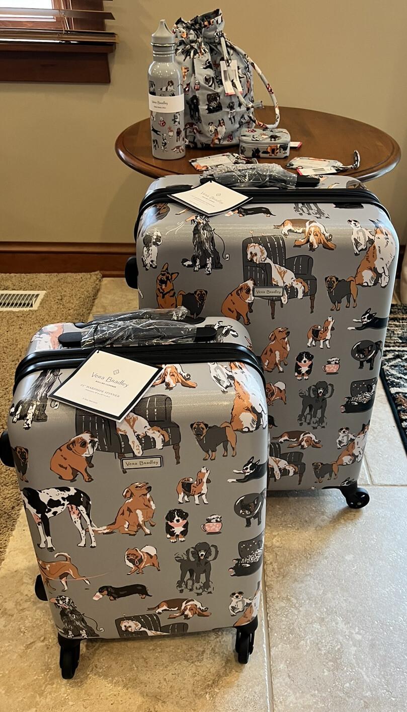 Vera Bradley Dog Show 26 & 22" Spinner Hardside Luggage Suitcase Ditty Pill ID +