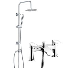Chrome Bath Shower Mixer Tap With 3 Way Round Rigid Riser Rail Kit Waterfall