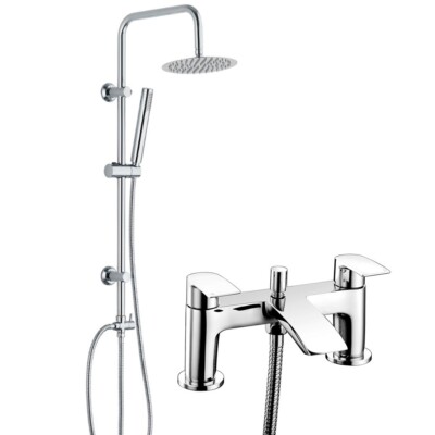 Chrom Bad Dusche Mischbatterie mit 3 Wege Runde Starre Steigstange Kit Wasserfall