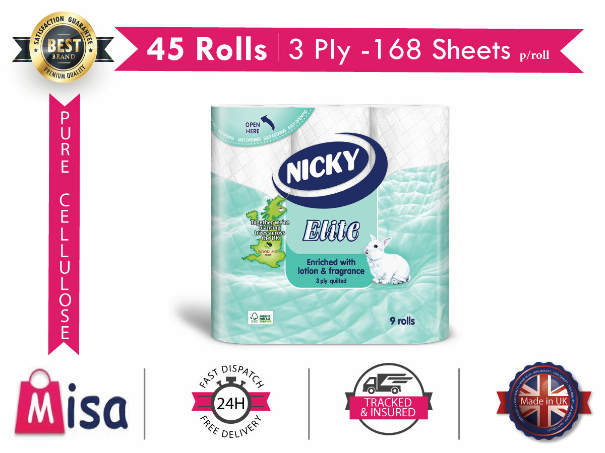 45 Nicky Elite 3ply Bathroom Luxury Toilet Roll Tissue Paper White Rolls 3 ply 3439770959640 eBay