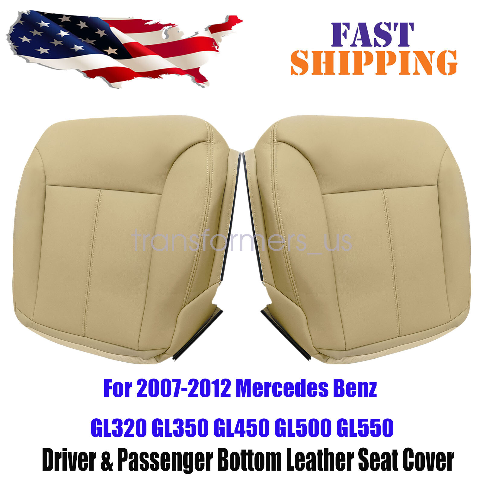 For 2007 2008 2009 Mercedes Benz GL350 Front Side Bottom Leather Seat Cover Tan