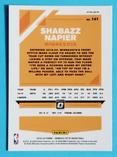 2019-20 Panini Donruss óptica hiper rosa Shabazz Napier Timberwolves #141 - Imagen 2 de 2