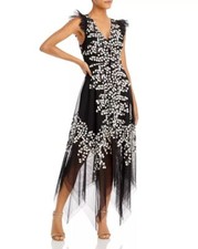 NEW AUTH BCBG MAX AZRIA Embroidered Tulle Gown Black 02