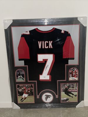 MICHAEL VICK (Falcons black Custom) Signed Autographed Framed Jersey  Beckett
