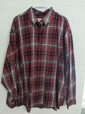 Eddie Bauer Mens XXL Shirt Red Gray Plaid Button Down Long Sleeve