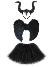 DARK DEVIL BLACK FAIRY COSTUME Angle Feather Halloween Fancy Dress Outfit Party