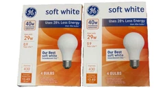 GE - Soft White - Non-LED 29-watt Equivalant 40w - Light Bulbs - 2 Packs/8 Bulbs