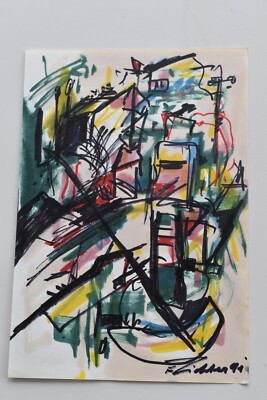Franz Richter Original-Zeichnung 91 o.T. 14 x 20 Filzstifte Blatt abstrakt