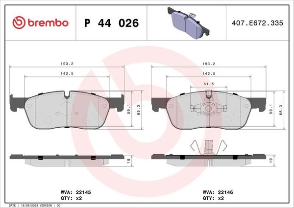 Brembo P 44 026 Bremsbelagsatz, Scheibenbremse-image
