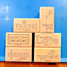 Stampin' Up "For A Friend" Wood Mount Rubber Stamp Assorted Sentiments Set of 6