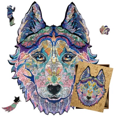 Woods Story Holzpuzzle für Erwachsene Northern Husky mit Geschenkbox Größe XL