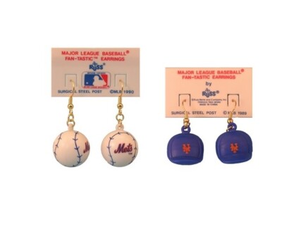 New York Mets Earrings MLB BASEBALL Vintage Fan-Tastic Hat Cap OLD NEW 1989 1990