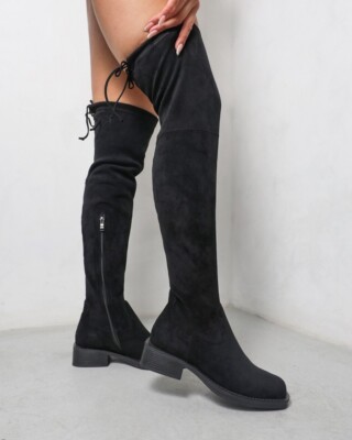Brinley Co. Women's Faux Suede Mount Spur Over The Knee Boot Black Size US 8.5