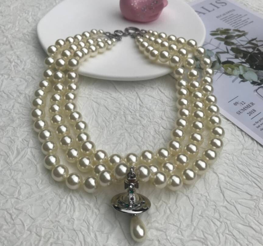 Vivienne Westwood THREE ROW PEARL チョーカー1 Vivienne Westwood Three Row Pearl Drop Choker -silver New | eBay