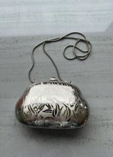 Vintage Saks Fifth Ave Embossed Shiny Silver Tone Hard Shell Clutch Purse