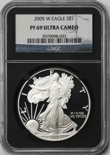2005-W Silver Eagle PF 69 Ultra Cameo $1 NGC *Black Retro Slab* 