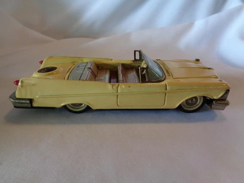 1958 Bandai Chrysler Imperial Yellow Convertible Friction Tin Toy - Free Ship