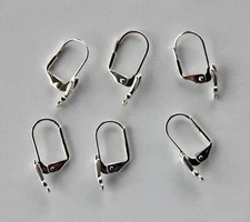 VINTAGE 3 PAIRS LEVER BACK PIERCED EARRING WIRES STERLING SILVER PLATED FAN 