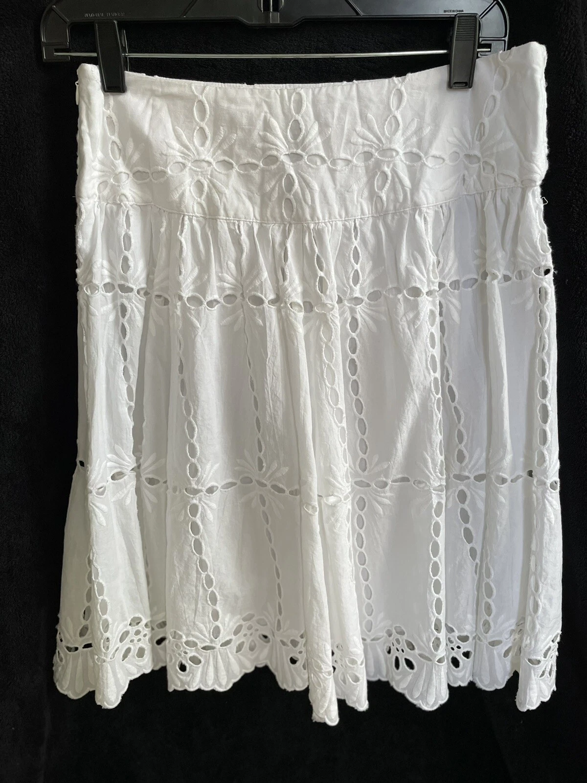 INC Women's Embroidered Lace Eyelet Woven Cotton White Sz 4 A-Line Skirt Nice!!!
