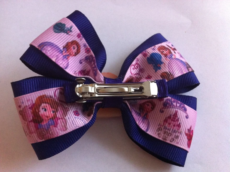 Moño de pelo para niñas de 4" de ancho Sofía the First Royal púrpura grosgrain pasador francés #2 Foto 3 de 3