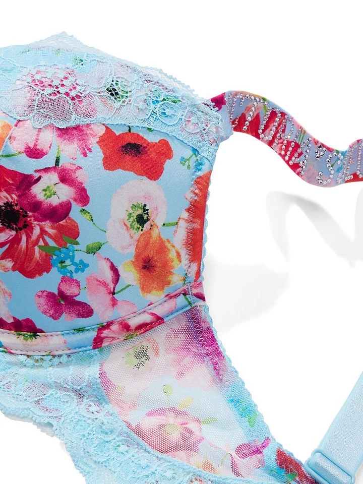 Sujetador push-up Victoria's Secret Bombshell correa brillante floral 36B azul amapola nuevo con etiquetas Foto 2 de 4