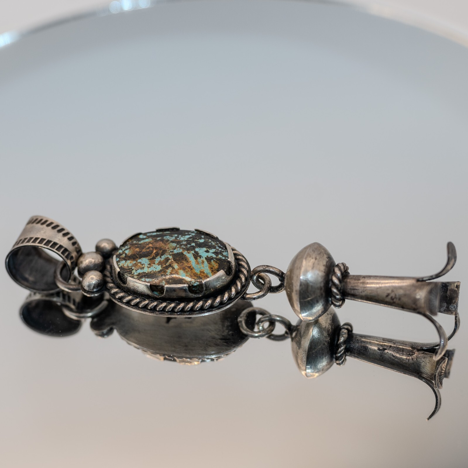 Large Blackjack Turquoise Silver Squash Blossom P… - image 10