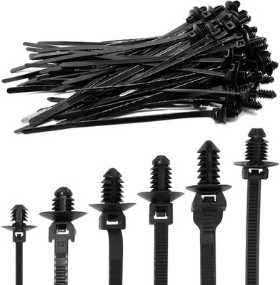 60PCS Push Mount Zip Ties Nylon Car Mount Wire Ties Snap in Cable Zip Ties Black