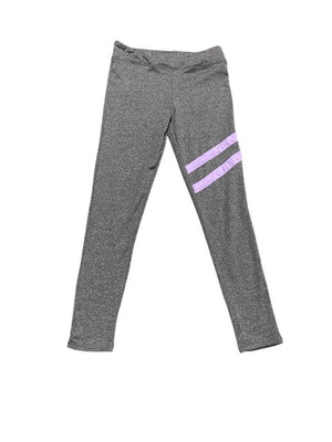 New hind Leggings Girls 14/16 Gray Heather Stretch Elastic Waist Purple Stripes