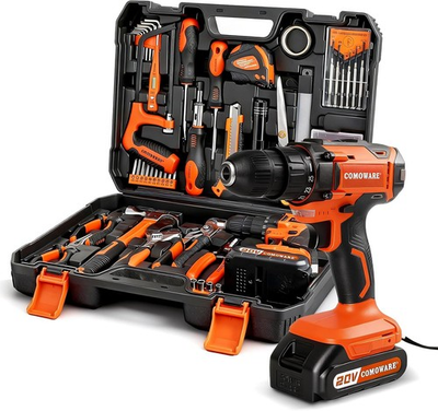 #ad COMOWARE 20V Drill amp; 120pc Hand Tool Set DIY Home Garden Kit $62.99