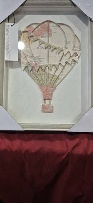 New Hand Folded Vintage Map Hot Air Balloon Art  Tour Du Monde 16x12 Wood Frame
