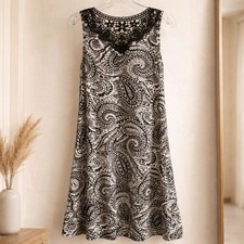 Studio Work Black & White Paisley Crochet Neck Sleeveless Dress - Size M