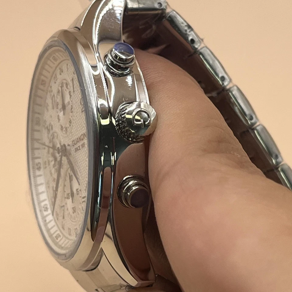 广琴石英计时腕表不锈钢白色表盘防水 — 第 4/4 张图片