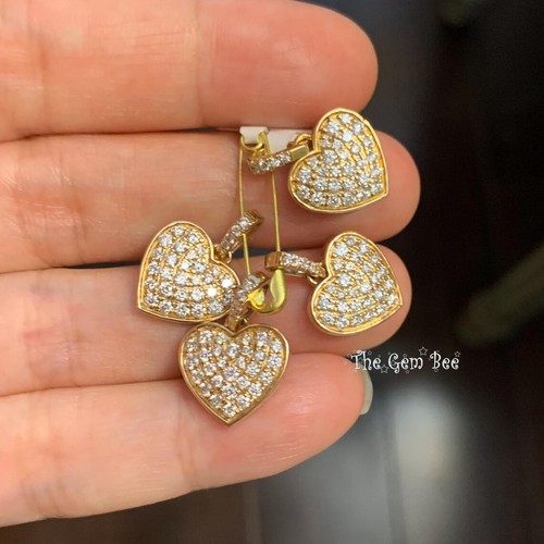 12,8 mm 14K Massiv Gelbgold Natürlicher Diamant Liebe Herz Charm Halskette Anhänger - Bild 7 von 7