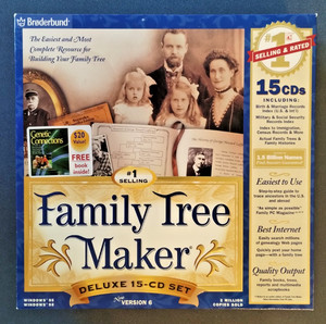 Family Tree Maker Deluxe - 15-CD Set & Book - Version 6 - Broderbund - Win 95/98