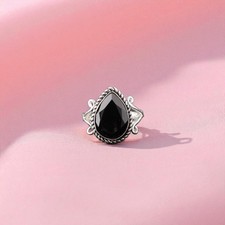 Black Onyx Stone 925 Silver Statement Handcrafted Chunky Root Chakra Ring US 6