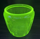 Vaseline Uranium Glass Cookie Jar 5.5" Anchor Hocking Cameo Depression UV Glow