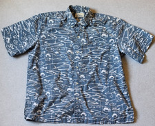 Reyn Spooner Hawaiian Shirt Reverse Print Blue and White Fish Tackle Men's XL