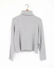 ENZA COSTA Rib Knit Turtleneck Sweater Gray M $395 E1 292