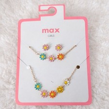 NEW Max Girls Colorful Daisy Necklace, Bracelet  Stud Earrings Set Floral Jewel